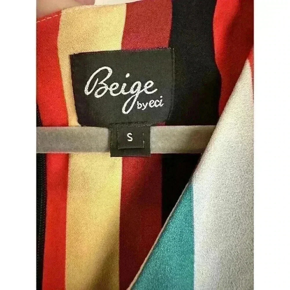 Beige By ECI STRIPED WIDE LEG COLROFUL BELTED JUMPSUIT - SZ S- Y2K - MSRP $99 - Picture 4 of 7